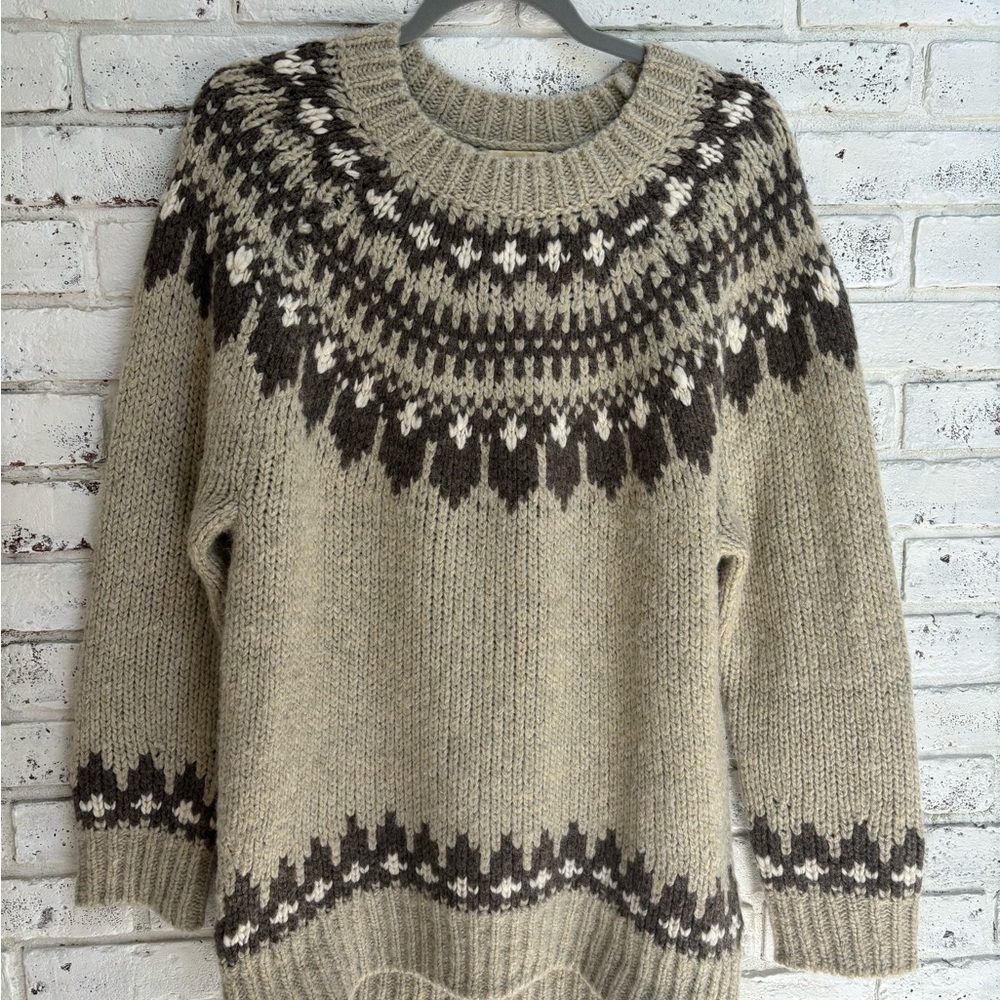 Ralph Lauren Beige Brown White Fair Isle Wool Sweater